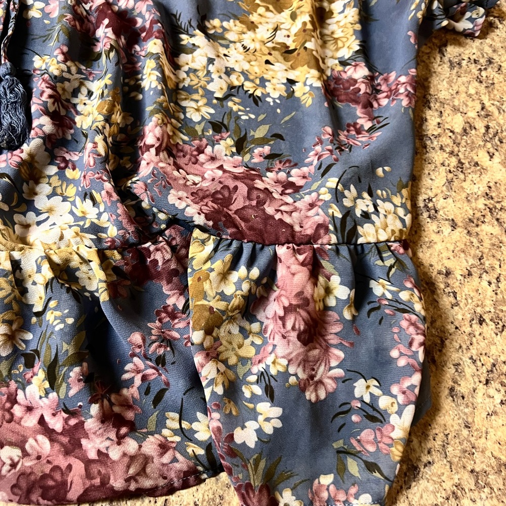 Umgee Floral Blouse - Blue and Pink 2x - Picture 3 of 7